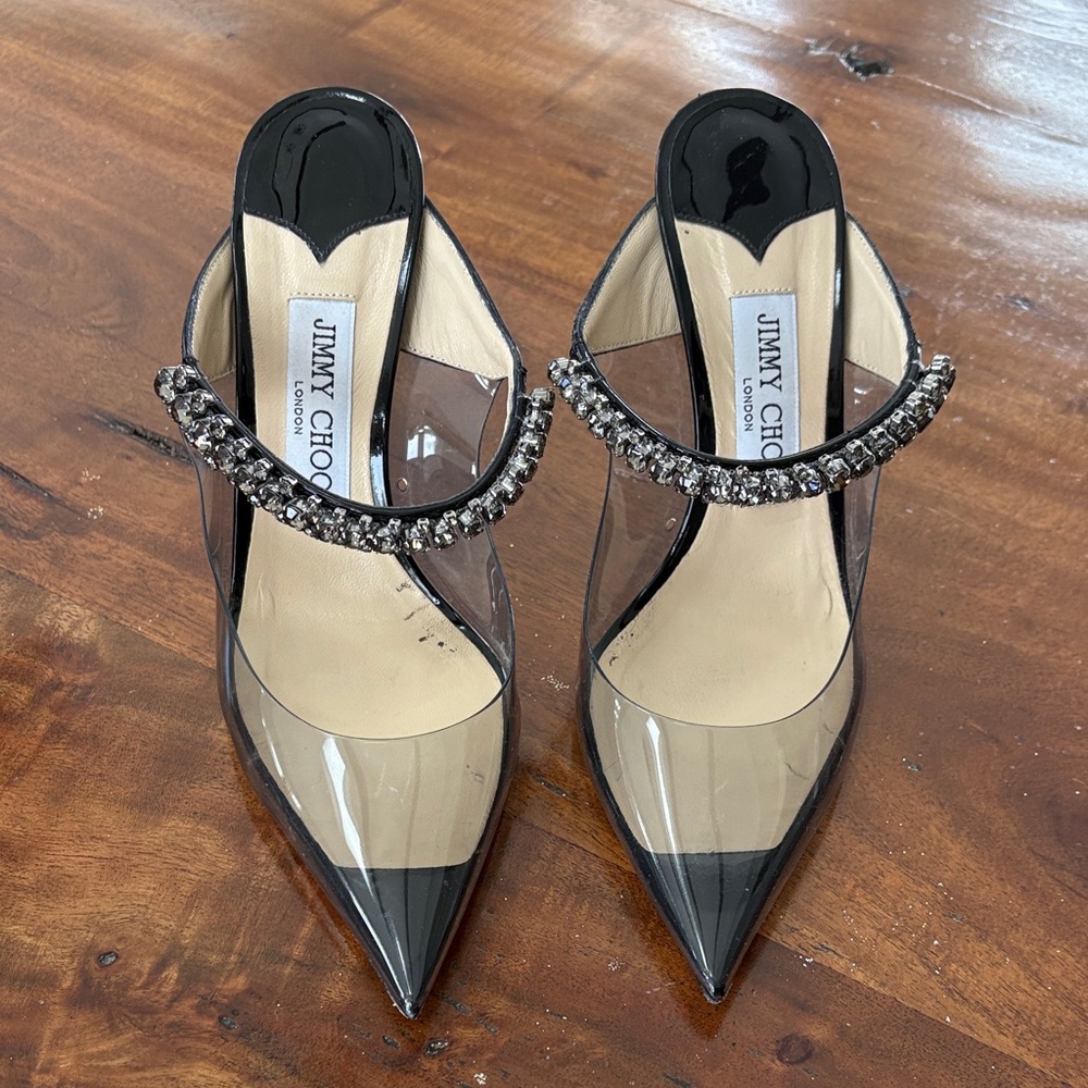 Jimmy Choo Black and Transparent Heels